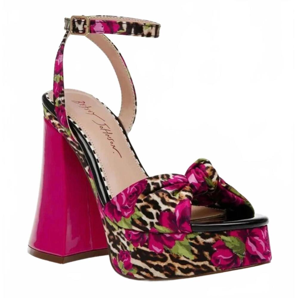 Betsey Johnson Brylie Floral Leopard Platform Heels – Size 7.5 – Hot Pink Heel